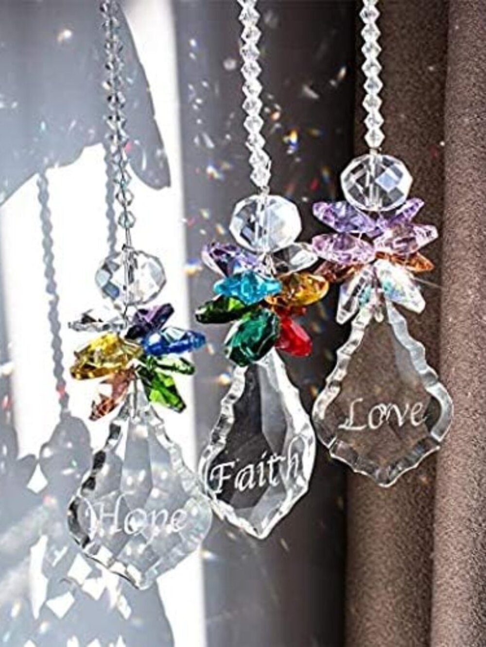 3 Pcs Rainbow Angel Suncatcher Window Hanging with Maple Leaf Pendant Decor